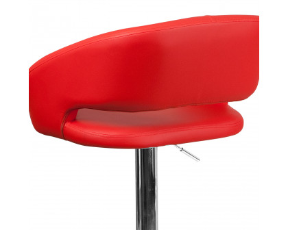 BLNK Erik Vinyl Adjustable Height Bar Stool with Rounded Mid-Back and Chrome Base - Red