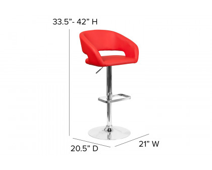 BLNK Erik Vinyl Adjustable Height Bar Stool with Rounded Mid-Back and Chrome Base - Red