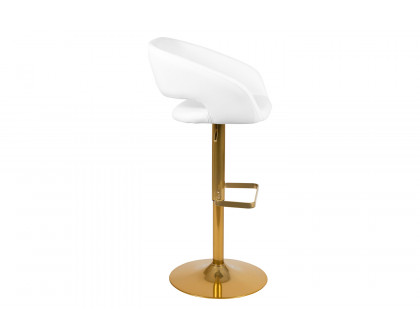 BLNK Erik Vinyl Adjustable Height Bar Stool with Rounded Mid-Back and Gold Base - White