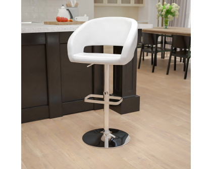 BLNK - Erik Vinyl Adjustable Height Bar Stool with Rounded Mid-Back and Chrome Base