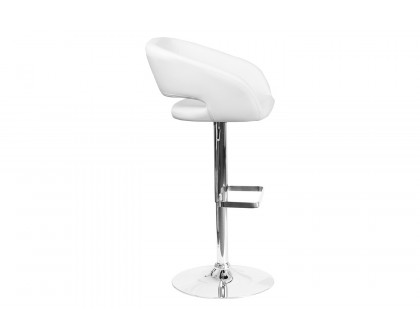 BLNK Erik Vinyl Adjustable Height Bar Stool with Rounded Mid-Back and Chrome Base - White