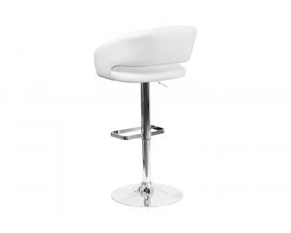 BLNK Erik Vinyl Adjustable Height Bar Stool with Rounded Mid-Back and Chrome Base - White