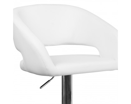 BLNK Erik Vinyl Adjustable Height Bar Stool with Rounded Mid-Back and Chrome Base - White