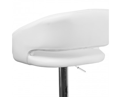 BLNK Erik Vinyl Adjustable Height Bar Stool with Rounded Mid-Back and Chrome Base - White