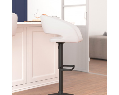 BLNK Erik Vinyl Adjustable Height Bar Stool with Rounded Mid-Back and Black Base - White