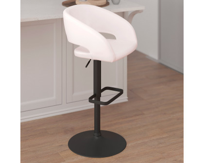 BLNK Erik Vinyl Adjustable Height Bar Stool with Rounded Mid-Back and Black Base - White