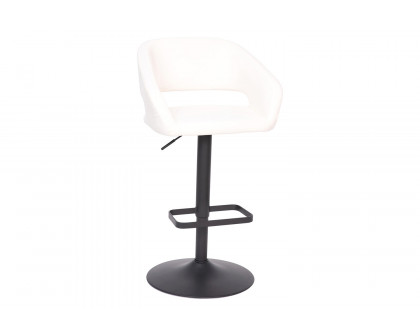 BLNK Erik Vinyl Adjustable Height Bar Stool with Rounded Mid-Back and Black Base - White