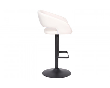 BLNK Erik Vinyl Adjustable Height Bar Stool with Rounded Mid-Back and Black Base - White