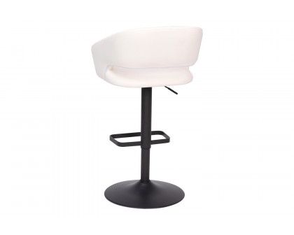 BLNK Erik Vinyl Adjustable Height Bar Stool with Rounded Mid-Back and Black Base - White