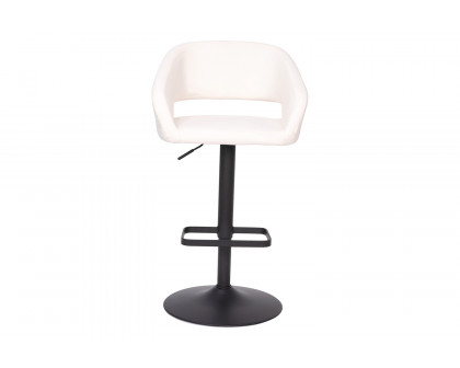 BLNK Erik Vinyl Adjustable Height Bar Stool with Rounded Mid-Back and Black Base - White