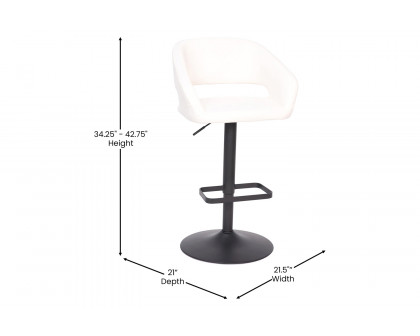 BLNK Erik Vinyl Adjustable Height Bar Stool with Rounded Mid-Back and Black Base - White