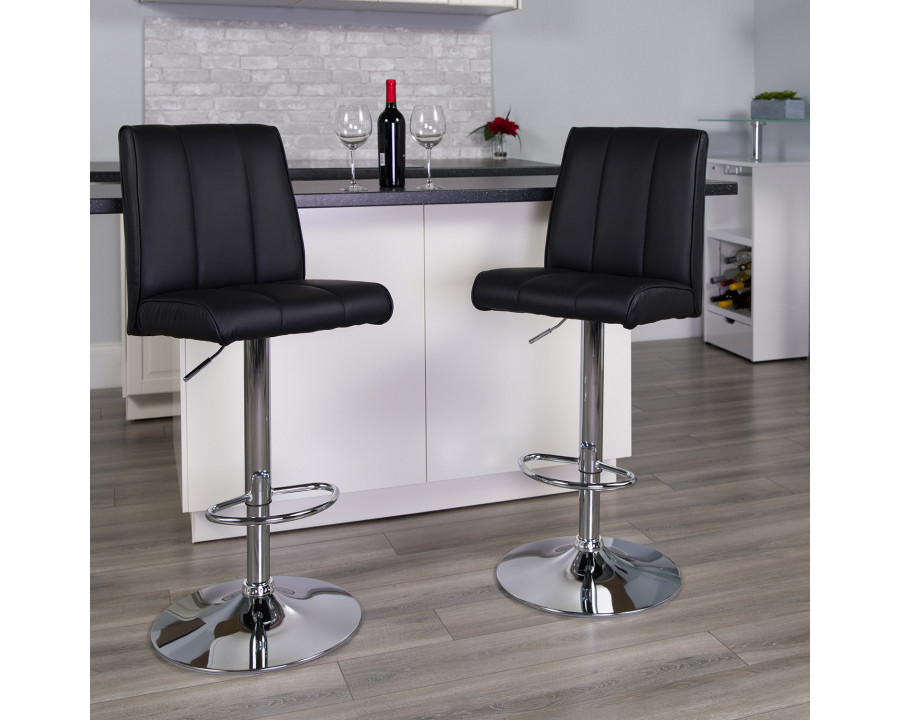 BLNK Charles Vinyl Adjustable Height Bar Stool with Vertical Stitch Panel Back and Chrome Base