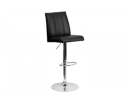 BLNK Charles Vinyl Adjustable Height Bar Stool with Vertical Stitch Panel Back and Chrome Base