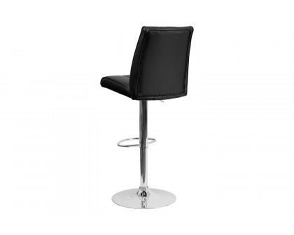 BLNK Charles Vinyl Adjustable Height Bar Stool with Vertical Stitch Panel Back and Chrome Base - Black