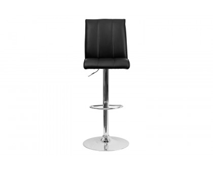 BLNK Charles Vinyl Adjustable Height Bar Stool with Vertical Stitch Panel Back and Chrome Base - Black