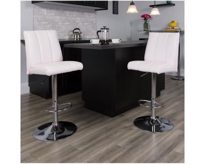 BLNK Charles Vinyl Adjustable Height Bar Stool with Vertical Stitch Panel Back and Chrome Base