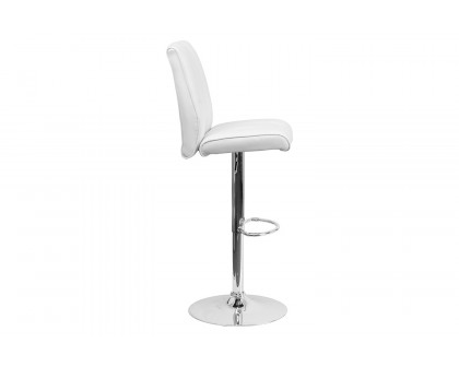 BLNK Charles Vinyl Adjustable Height Bar Stool with Vertical Stitch Panel Back and Chrome Base - White