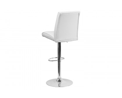 BLNK Charles Vinyl Adjustable Height Bar Stool with Vertical Stitch Panel Back and Chrome Base - White