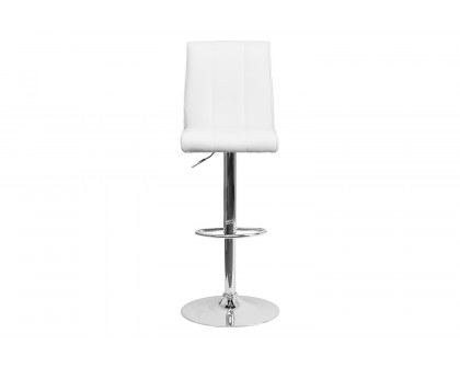 BLNK Charles Vinyl Adjustable Height Bar Stool with Vertical Stitch Panel Back and Chrome Base - White