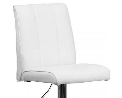 BLNK Charles Vinyl Adjustable Height Bar Stool with Vertical Stitch Panel Back and Chrome Base - White