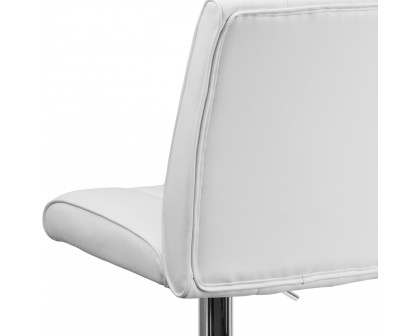 BLNK Charles Vinyl Adjustable Height Bar Stool with Vertical Stitch Panel Back and Chrome Base - White