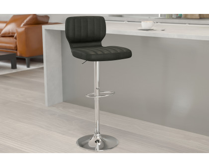 BLNK Jeremy Vinyl Adjustable Height Bar Stool with Vertical Stitch Back and Chrome Base