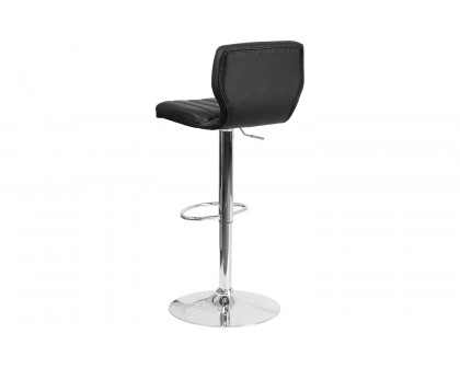 BLNK Jeremy Vinyl Adjustable Height Bar Stool with Vertical Stitch Back and Chrome Base - Black