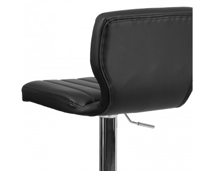 BLNK Jeremy Vinyl Adjustable Height Bar Stool with Vertical Stitch Back and Chrome Base - Black