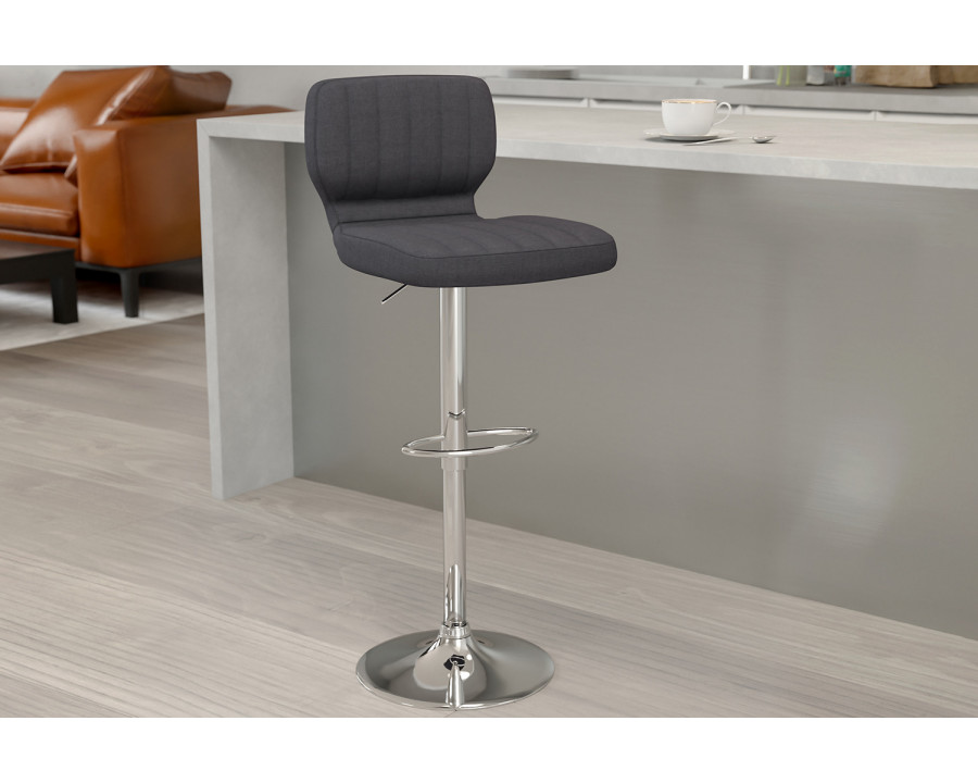 BLNK Jeremy Fabric Adjustable Height Bar Stool with Vertical Stitch Back and Chrome Base