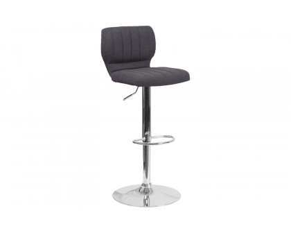 BLNK Jeremy Fabric Adjustable Height Bar Stool with Vertical Stitch Back and Chrome Base