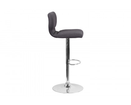 BLNK Jeremy Fabric Adjustable Height Bar Stool with Vertical Stitch Back and Chrome Base - Charcoal