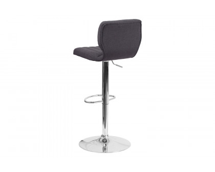 BLNK Jeremy Fabric Adjustable Height Bar Stool with Vertical Stitch Back and Chrome Base - Charcoal