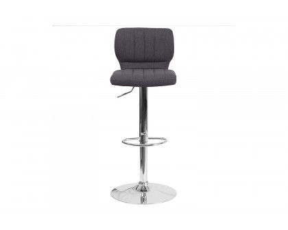 BLNK Jeremy Fabric Adjustable Height Bar Stool with Vertical Stitch Back and Chrome Base - Charcoal