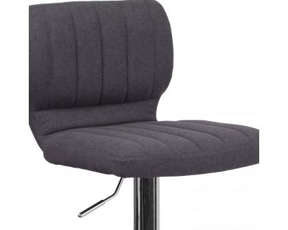 BLNK Jeremy Fabric Adjustable Height Bar Stool with Vertical Stitch Back and Chrome Base - Charcoal