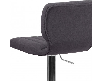 BLNK Jeremy Fabric Adjustable Height Bar Stool with Vertical Stitch Back and Chrome Base - Charcoal