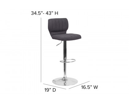 BLNK Jeremy Fabric Adjustable Height Bar Stool with Vertical Stitch Back and Chrome Base - Charcoal