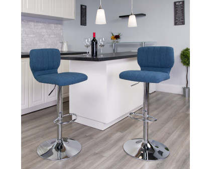 BLNK Jeremy Fabric Adjustable Height Bar Stool with Vertical Stitch Back and Chrome Base