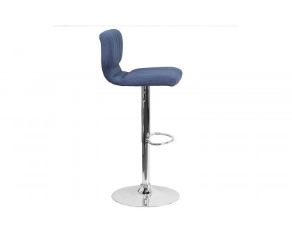 BLNK Jeremy Fabric Adjustable Height Bar Stool with Vertical Stitch Back and Chrome Base - Blue