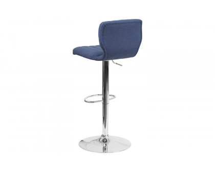 BLNK Jeremy Fabric Adjustable Height Bar Stool with Vertical Stitch Back and Chrome Base - Blue