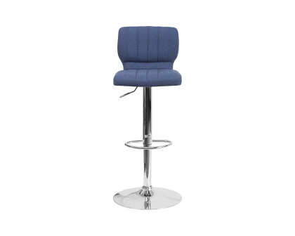 BLNK Jeremy Fabric Adjustable Height Bar Stool with Vertical Stitch Back and Chrome Base - Blue