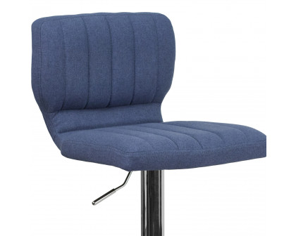 BLNK Jeremy Fabric Adjustable Height Bar Stool with Vertical Stitch Back and Chrome Base - Blue