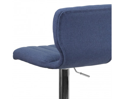 BLNK Jeremy Fabric Adjustable Height Bar Stool with Vertical Stitch Back and Chrome Base - Blue