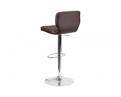 BLNK Jeremy Vinyl Adjustable Height Bar Stool with Vertical Stitch Back and Chrome Base - Brown