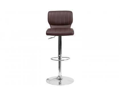 BLNK Jeremy Vinyl Adjustable Height Bar Stool with Vertical Stitch Back and Chrome Base - Brown