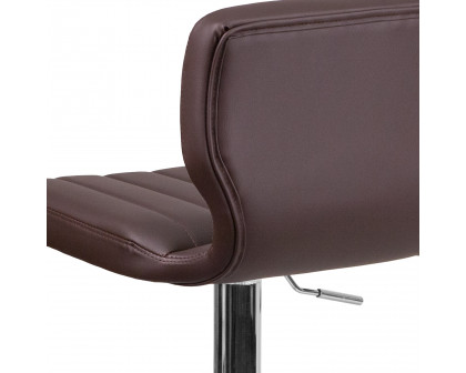 BLNK Jeremy Vinyl Adjustable Height Bar Stool with Vertical Stitch Back and Chrome Base - Brown