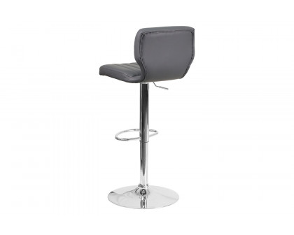 BLNK Jeremy Vinyl Adjustable Height Bar Stool with Vertical Stitch Back and Chrome Base - Gray