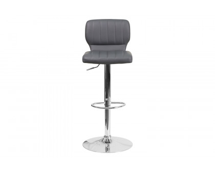 BLNK Jeremy Vinyl Adjustable Height Bar Stool with Vertical Stitch Back and Chrome Base - Gray