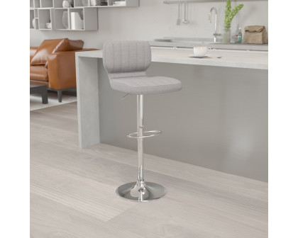 BLNK Jeremy Fabric Adjustable Height Bar Stool with Vertical Stitch Back and Chrome Base