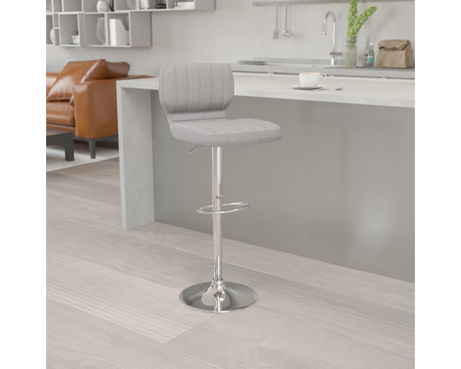 BLNK Jeremy Fabric Adjustable Height Bar Stool with Vertical Stitch Back and Chrome Base - Gray