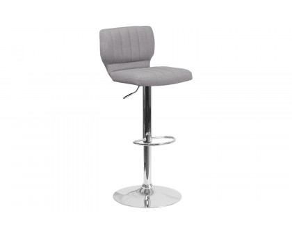 BLNK Jeremy Fabric Adjustable Height Bar Stool with Vertical Stitch Back and Chrome Base - Gray